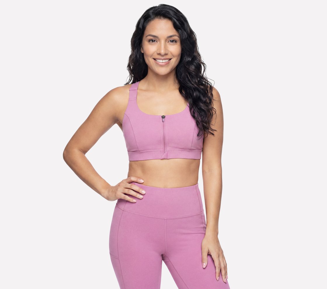GOFLEX JOY ZIP FRONT BRA, ROSE Apparel Lateral View