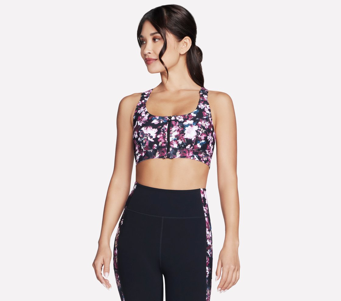 MISTY FLORAL ZIP FRONT BRA, BLACK/MAUVE Apparel Lateral View