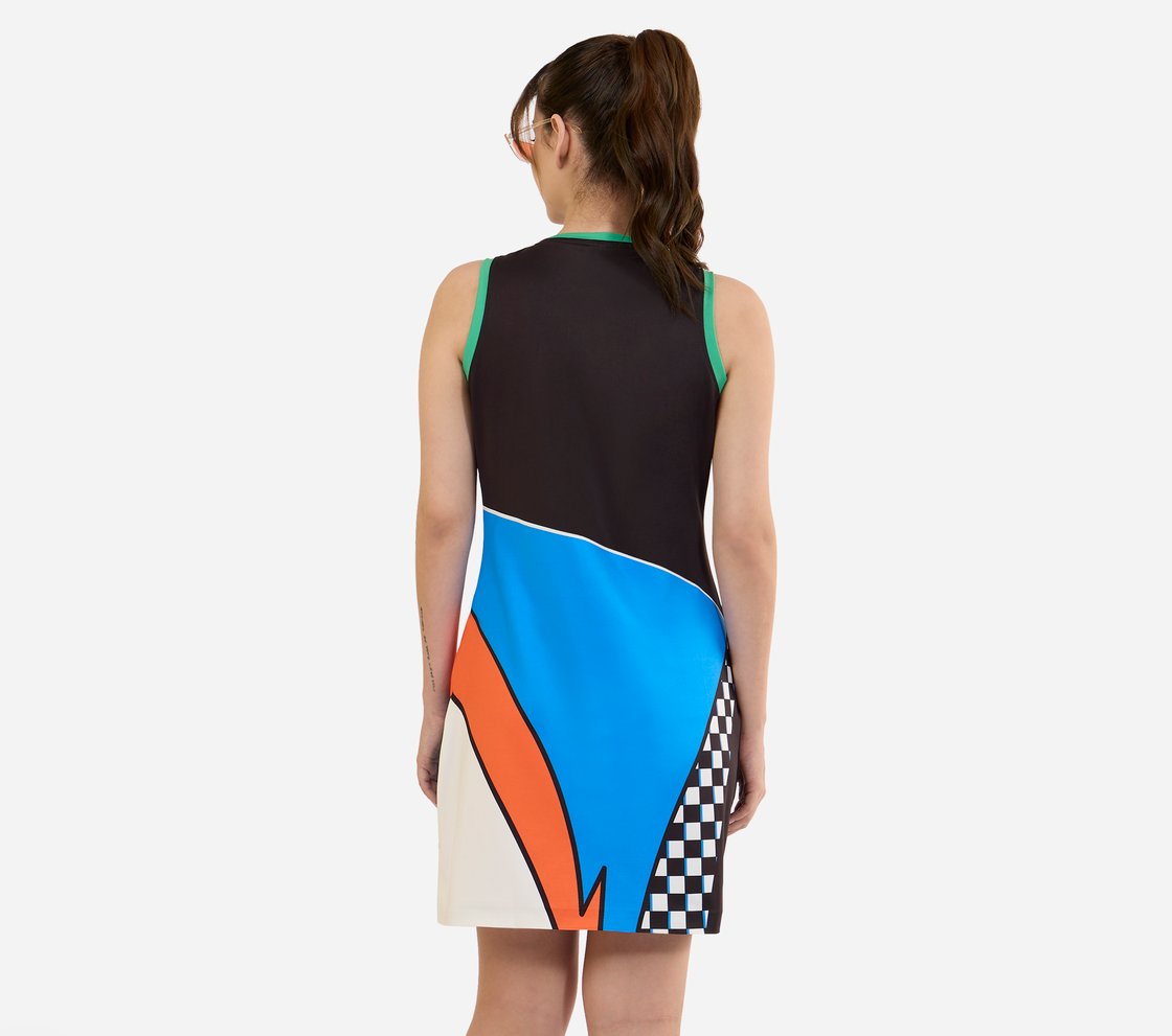 ENGINEERED PRINT DRESS, BLACK