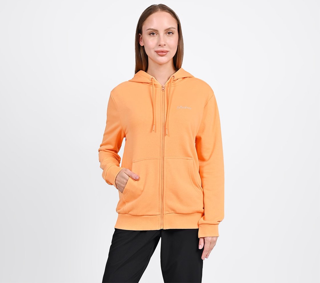 WOMENS BASIC FRONT OPEN HOODIE, WHITE/GREY ORANGE Apparel Lateral View