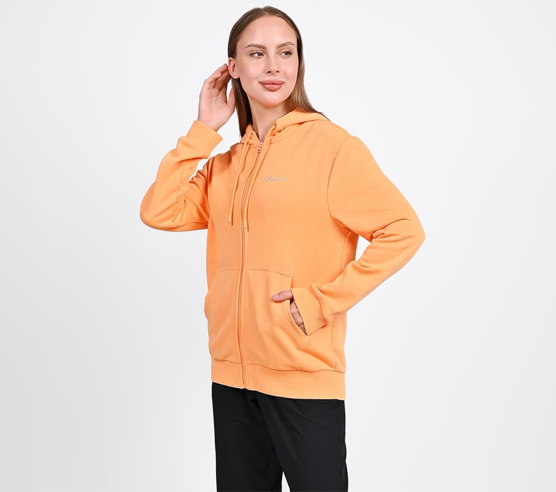 WOMENS BASIC FRONT OPEN HOODIE, WHITE/GREY ORANGE Apparel Top View