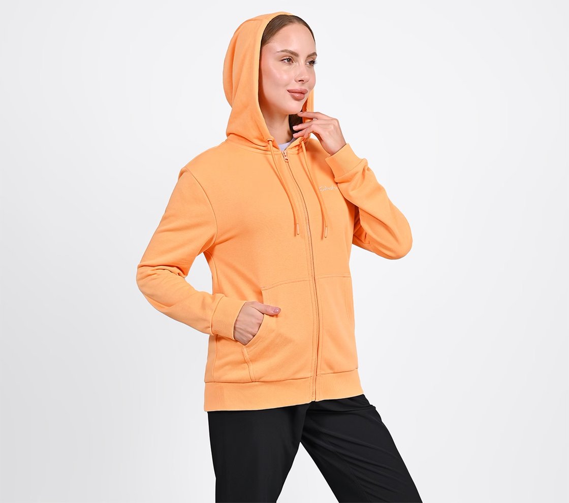 WOMENS BASIC FRONT OPEN HOODIE, WHITE/GREY ORANGE Apparel Bottom View