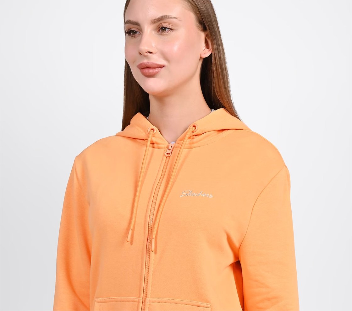 WOMENS BASIC FRONT OPEN HOODIE, WHITE/GREY ORANGE Apparel Right View