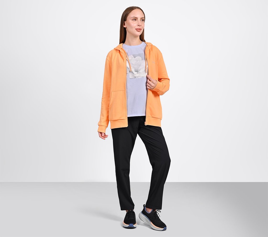 WOMENS BASIC FRONT OPEN HOODIE, WHITE/GREY ORANGE Apparel Right View