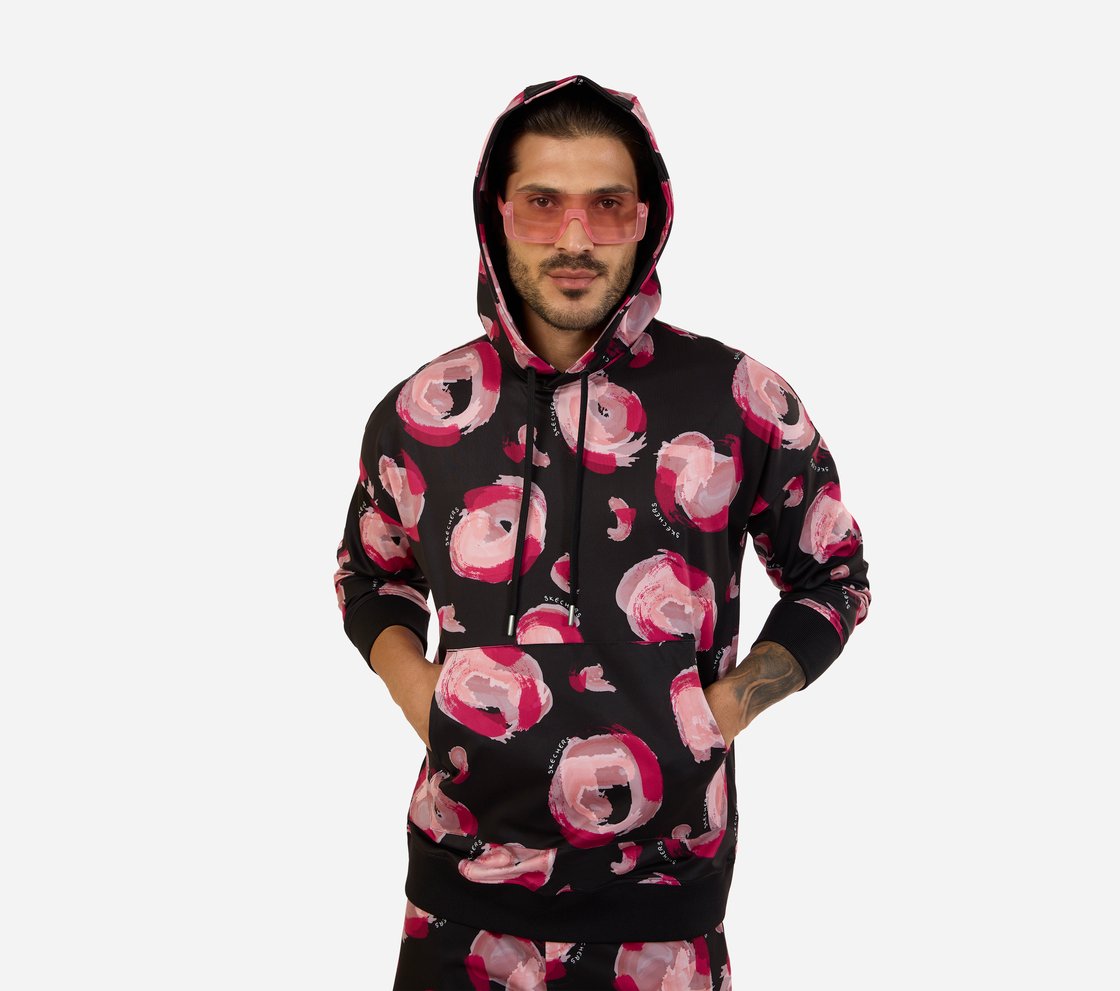 MENS PRINTED HOODIE, BLK/GRY/ROYAL