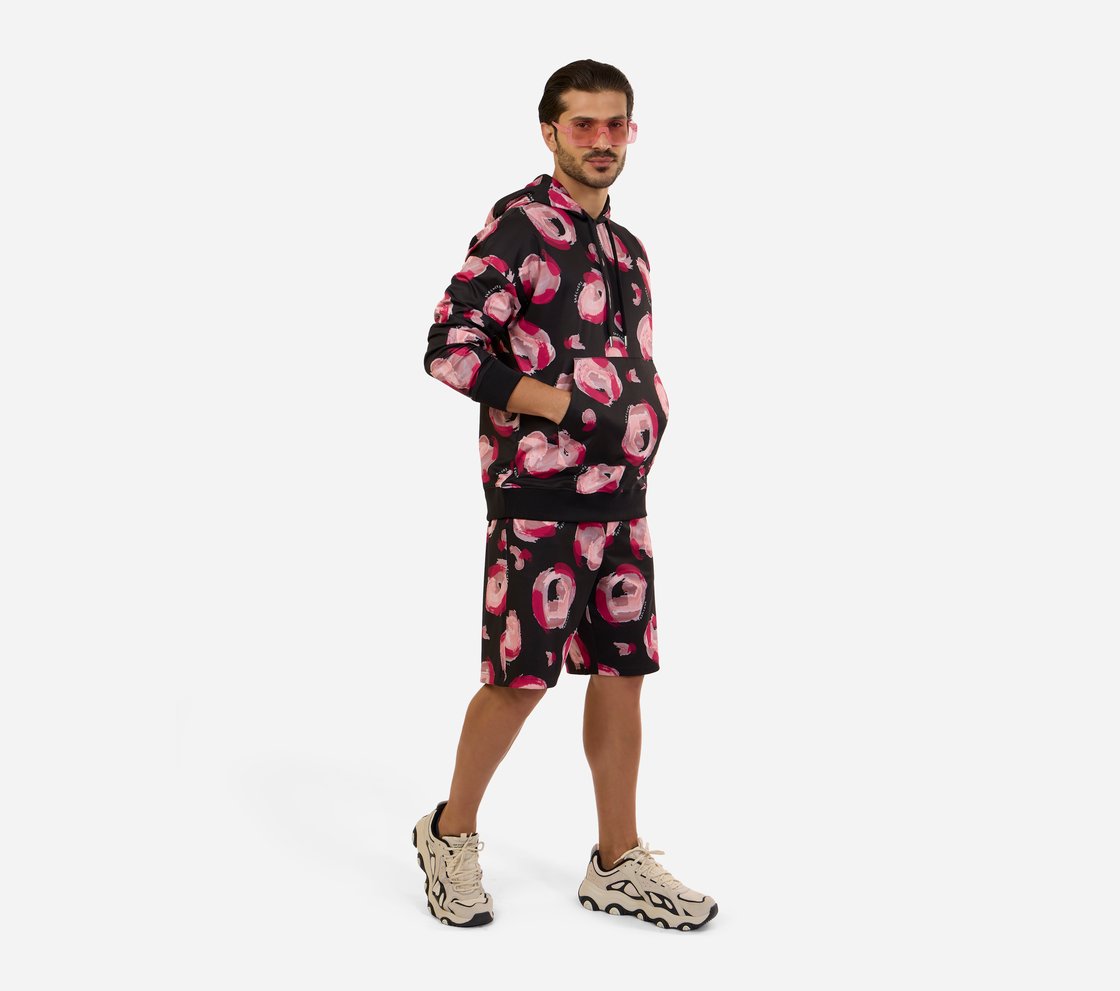 MENS PRINTED HOODIE, BLK/GRY/ROYAL Apparel Top View
