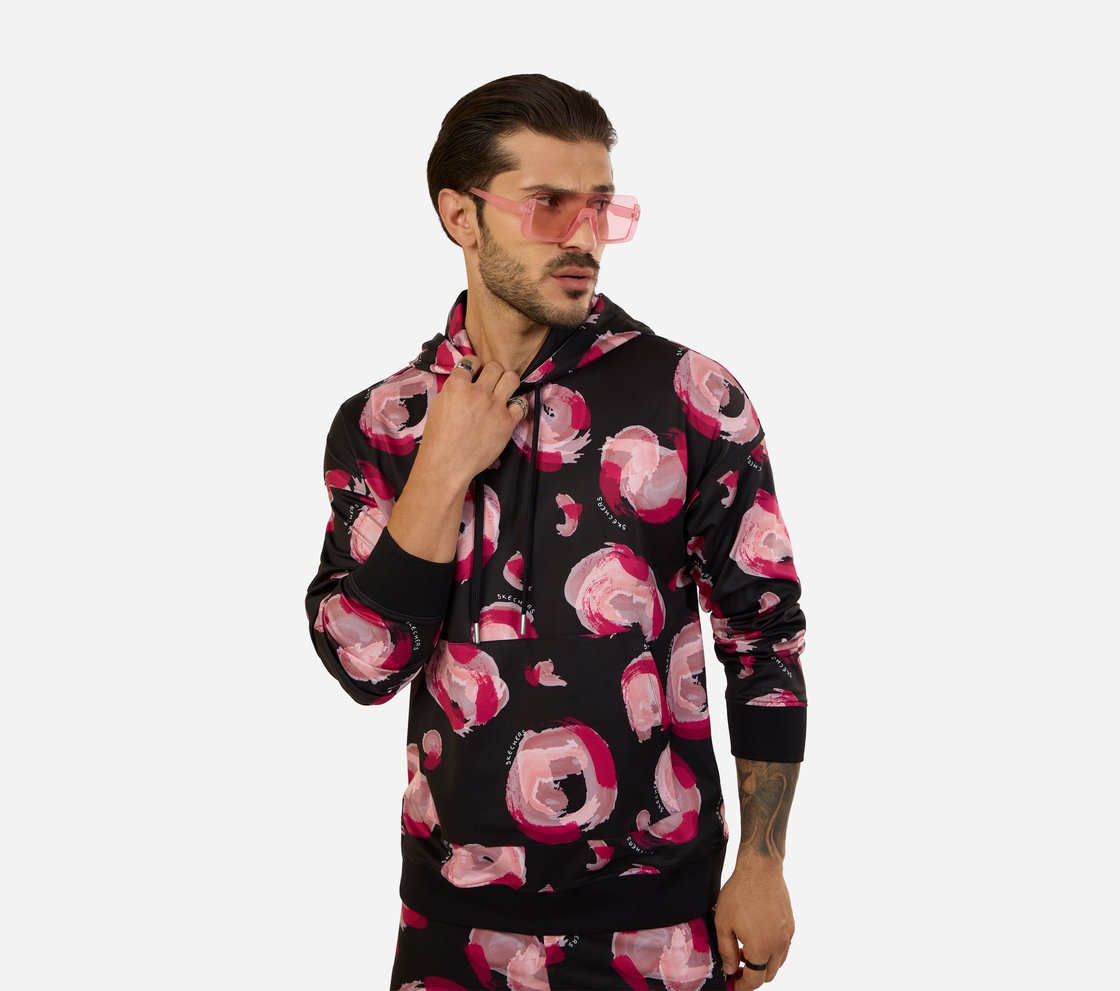 MENS PRINTED HOODIE, BLK/GRY/ROYAL