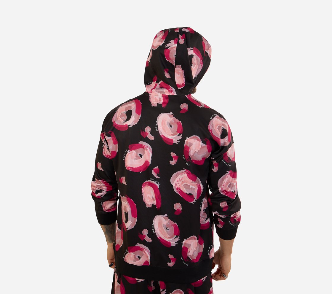 MENS PRINTED HOODIE, BLK/GRY/ROYAL