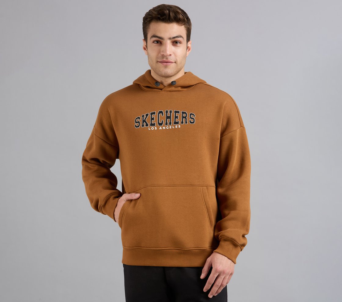 LOS ANGELES HONEYCOMB HOODIE, CHARCOAL/ORANGE Apparel Lateral View