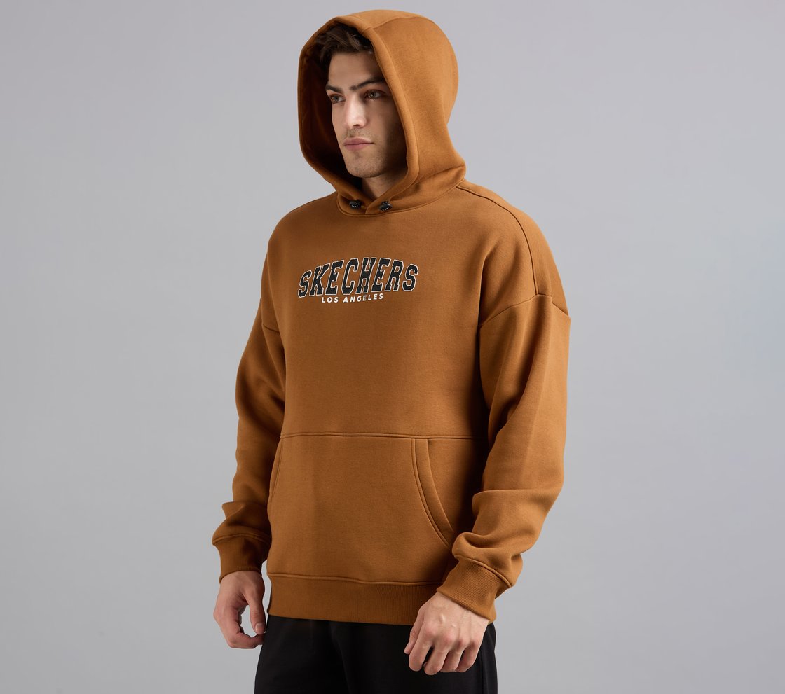 LOS ANGELES HONEYCOMB HOODIE, CHARCOAL/ORANGE Apparel Top View
