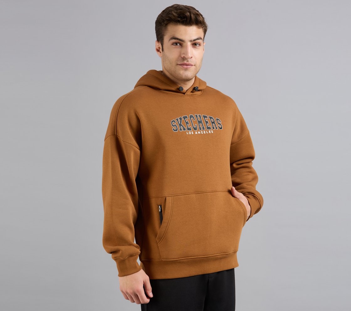 LOS ANGELES HONEYCOMB HOODIE, CHARCOAL/ORANGE Apparel Bottom View