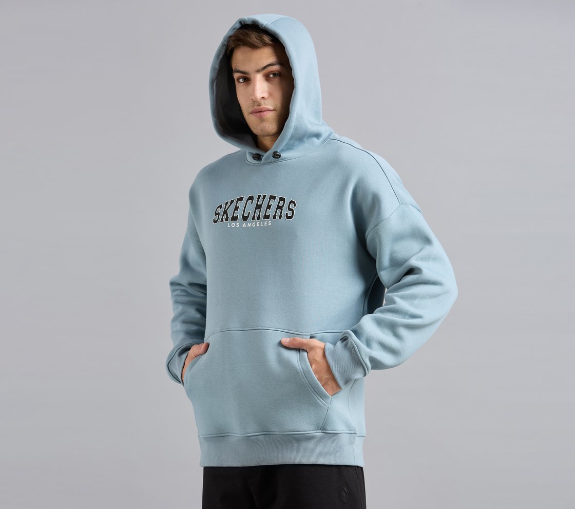 LOS ANGELES HONEYCOMB HOODIE, OFF WHITE/NAVY Apparel Top View