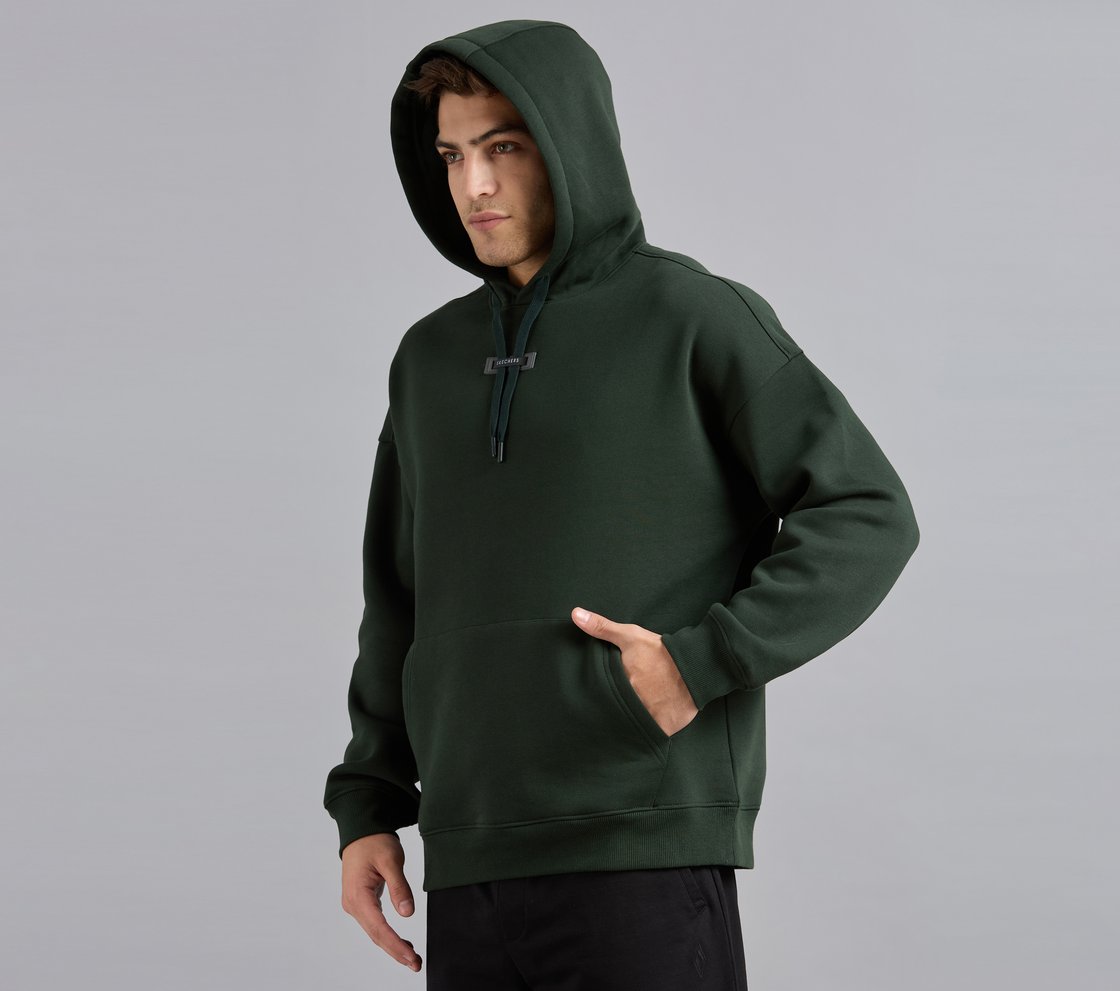 SKECHERS CORD LOOP HOODIE, BROWN/SAGE Apparel Top View