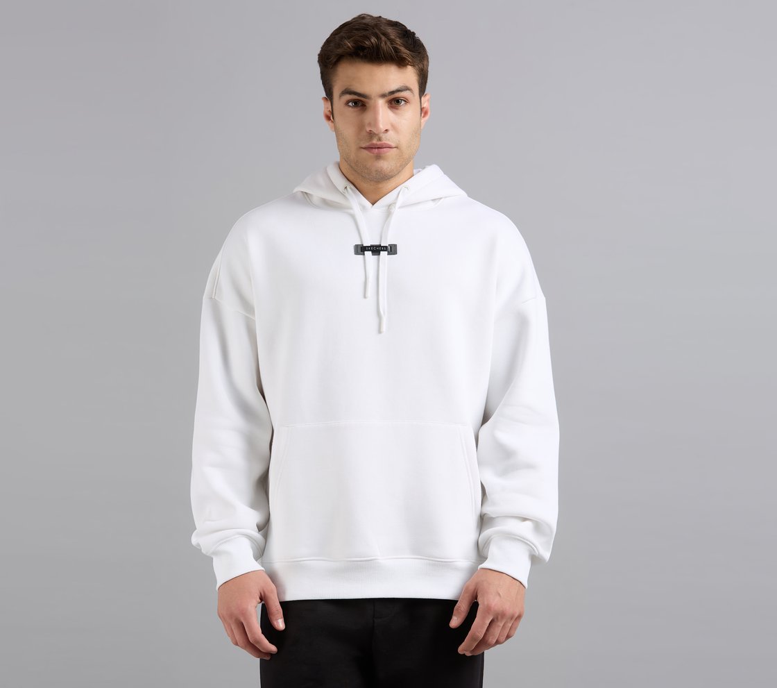SKECHERS CORD LOOP HOODIE, WHITE Apparel Lateral View