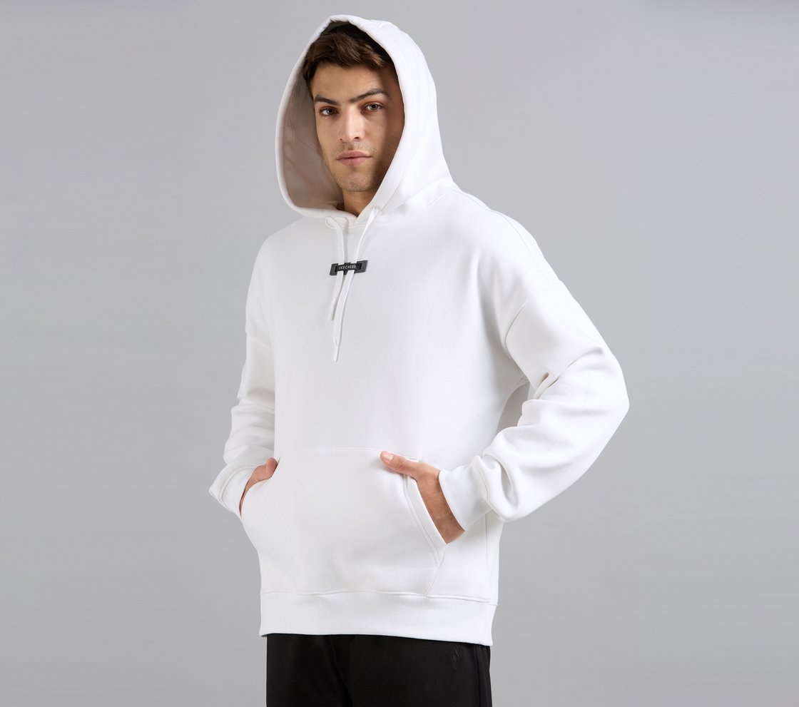 SKECHERS CORD LOOP HOODIE, WHITE Apparel Top View
