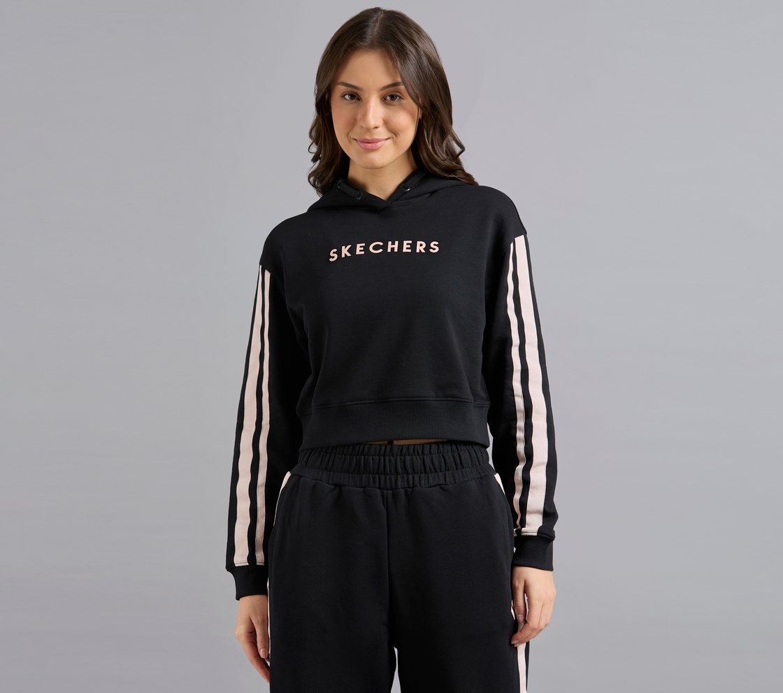 CONSTRAST TAPE HOODED SWEATSHIRT, BLACK Apparel Lateral View