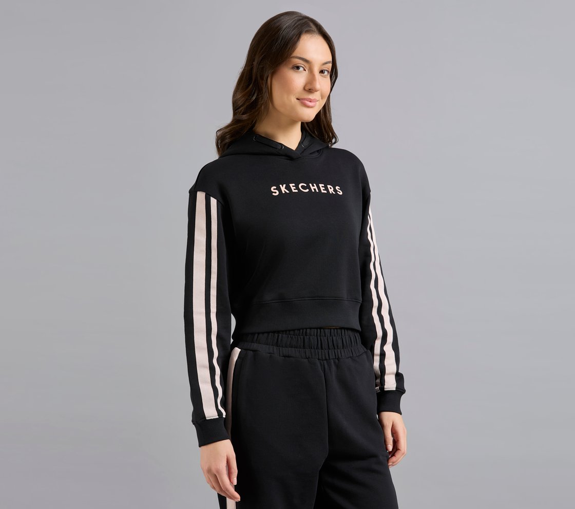 CONSTRAST TAPE HOODED SWEATSHIRT, BLACK Apparel Bottom View