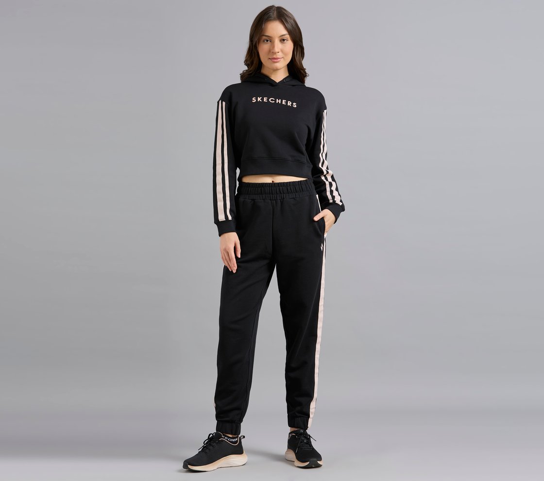 CONSTRAST TAPE HOODED SWEATSHIRT, BLACK