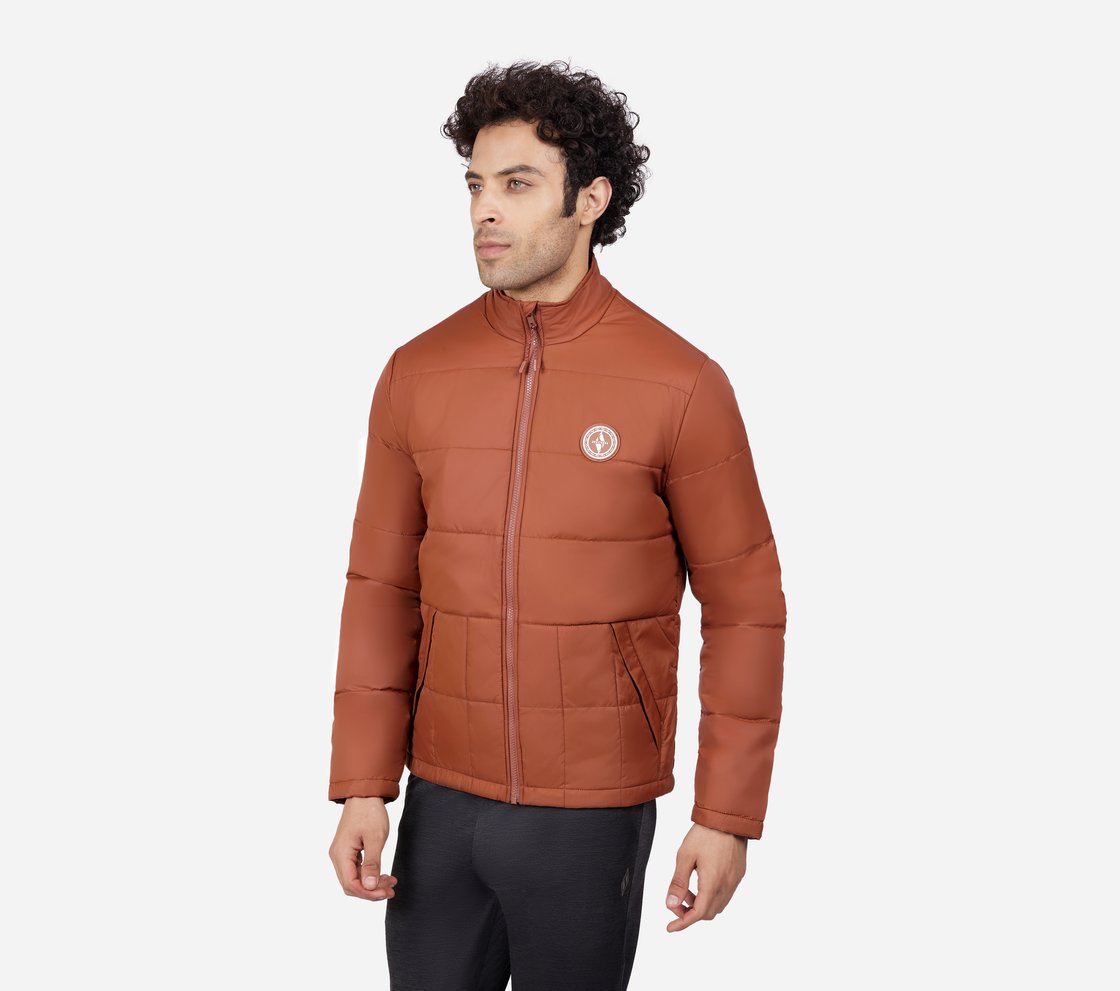 PUFFER FZ JACKET, BROWN Apparel Top View