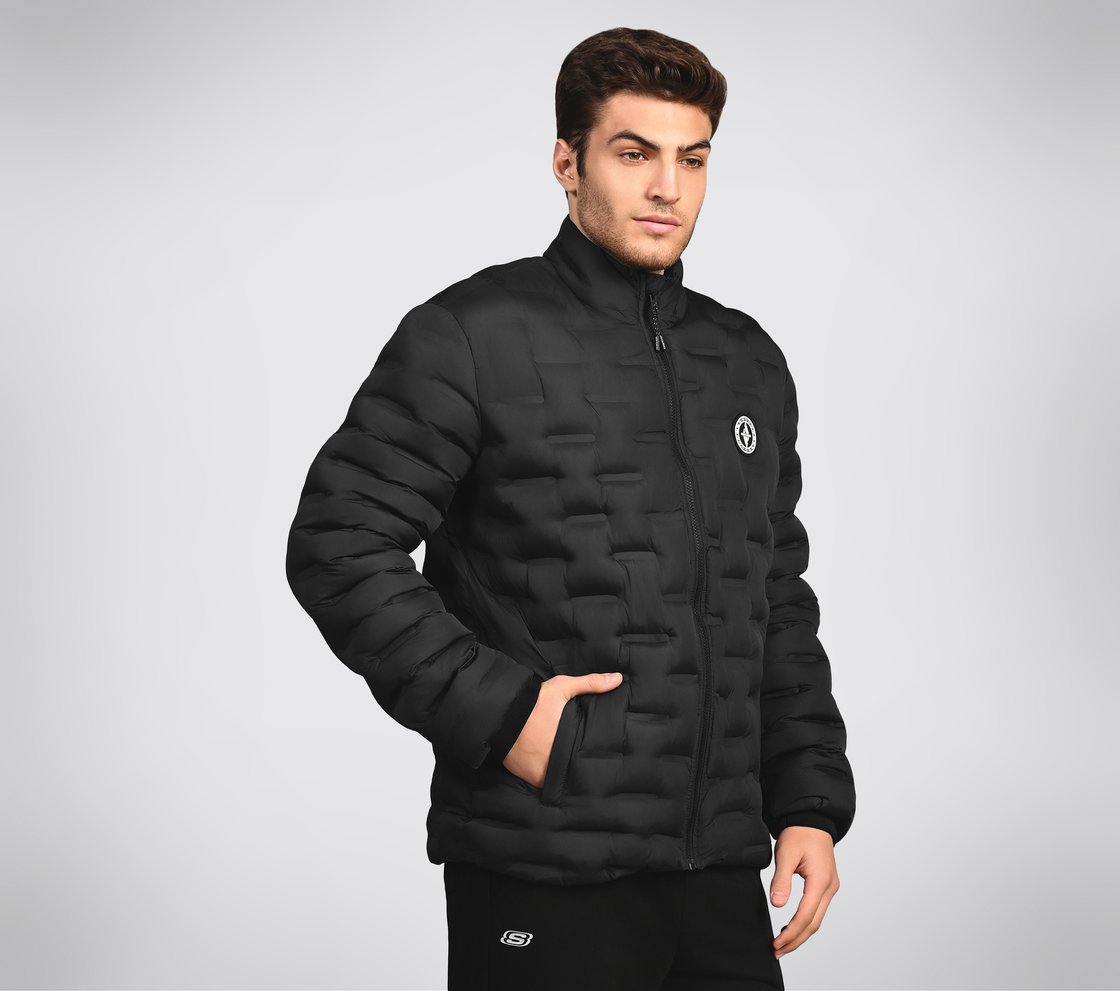 PUFFER FZ JACKET WITH ZIPPER, BLACK/CHARCOAL/BLUE Apparel Top View
