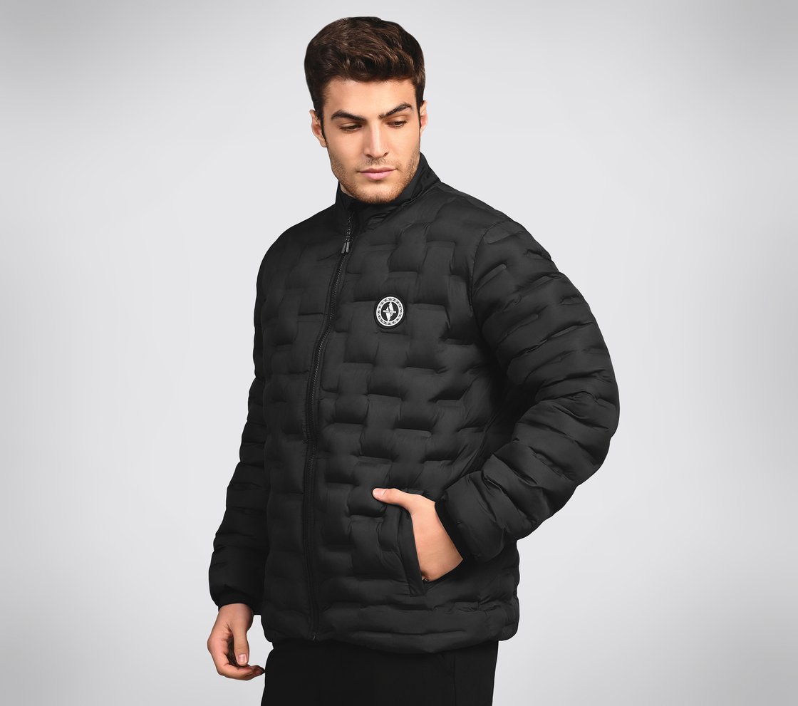 PUFFER FZ JACKET WITH ZIPPER, BLACK/CHARCOAL/BLUE Apparel Bottom View