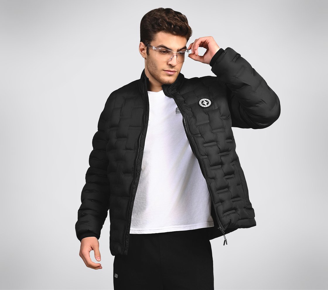 PUFFER FZ JACKET WITH ZIPPER, BLACK/CHARCOAL/BLUE Apparel Right View