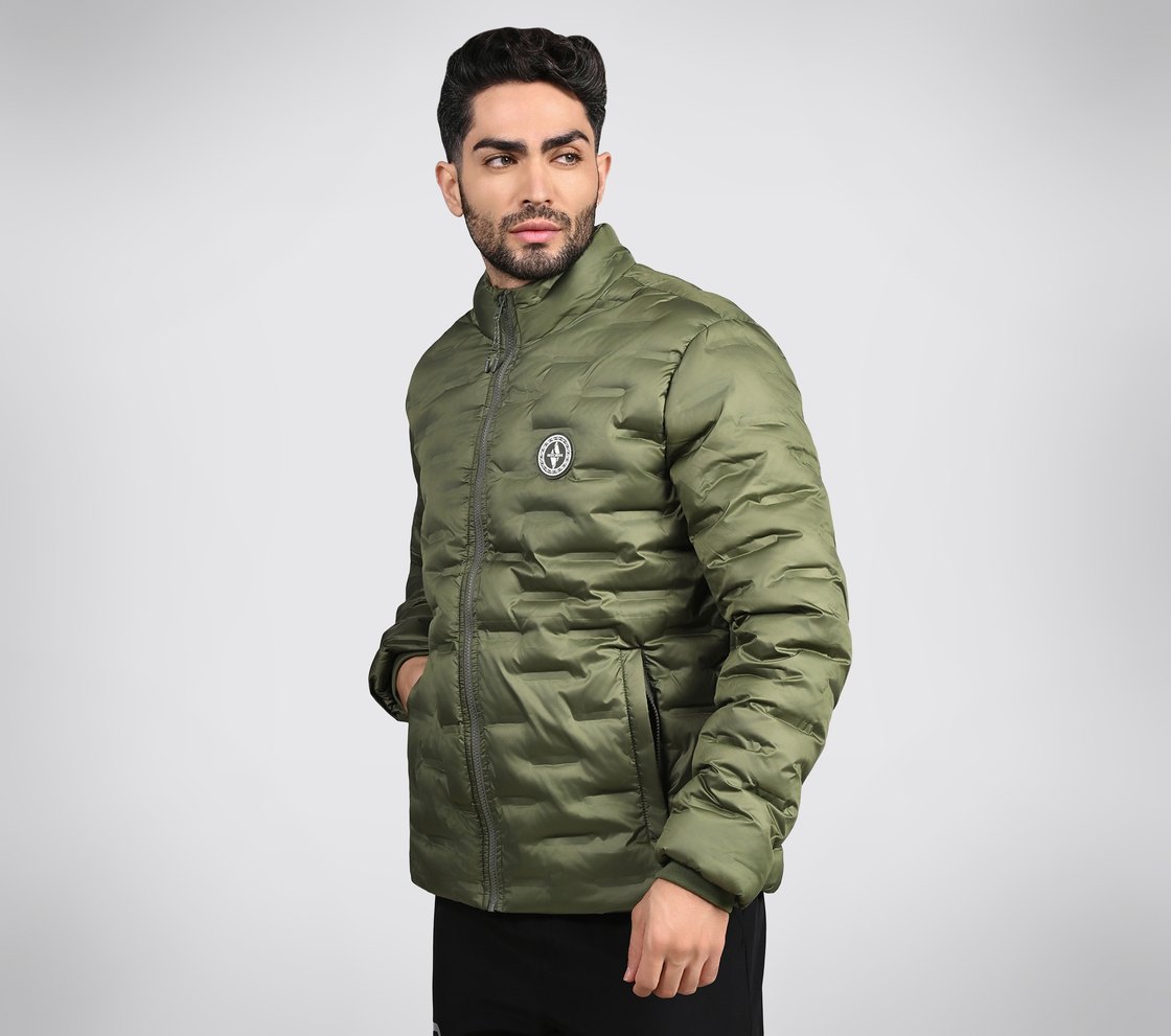 PUFFER FZ JACKET WITH ZIPPER, OOLIVE Apparel Top View