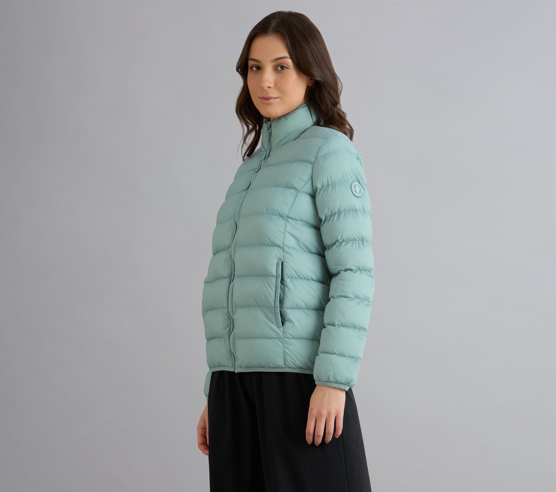 PUFFER FZ JACKET, OFF WHITE/NAVY Apparel Top View