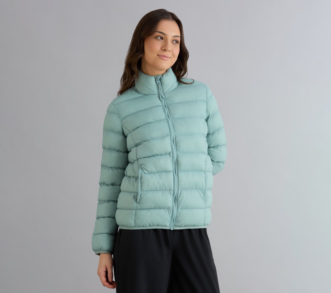 PUFFER FZ JACKET, OFF WHITE/NAVY Apparel Bottom View