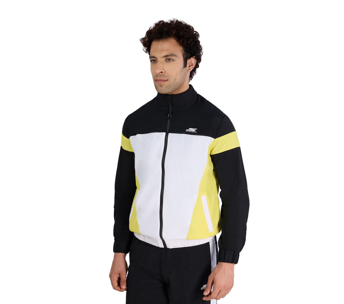 SKECHERS CUT & SEW JACKET, WHITE/LIME Apparel Top View
