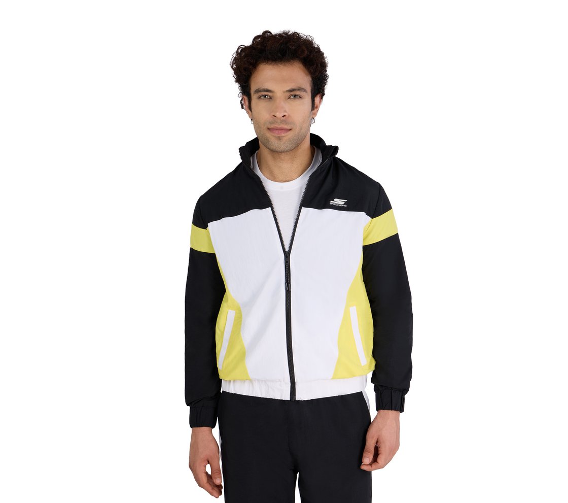 SKECHERS CUT & SEW JACKET, WHITE/LIME Apparel Bottom View