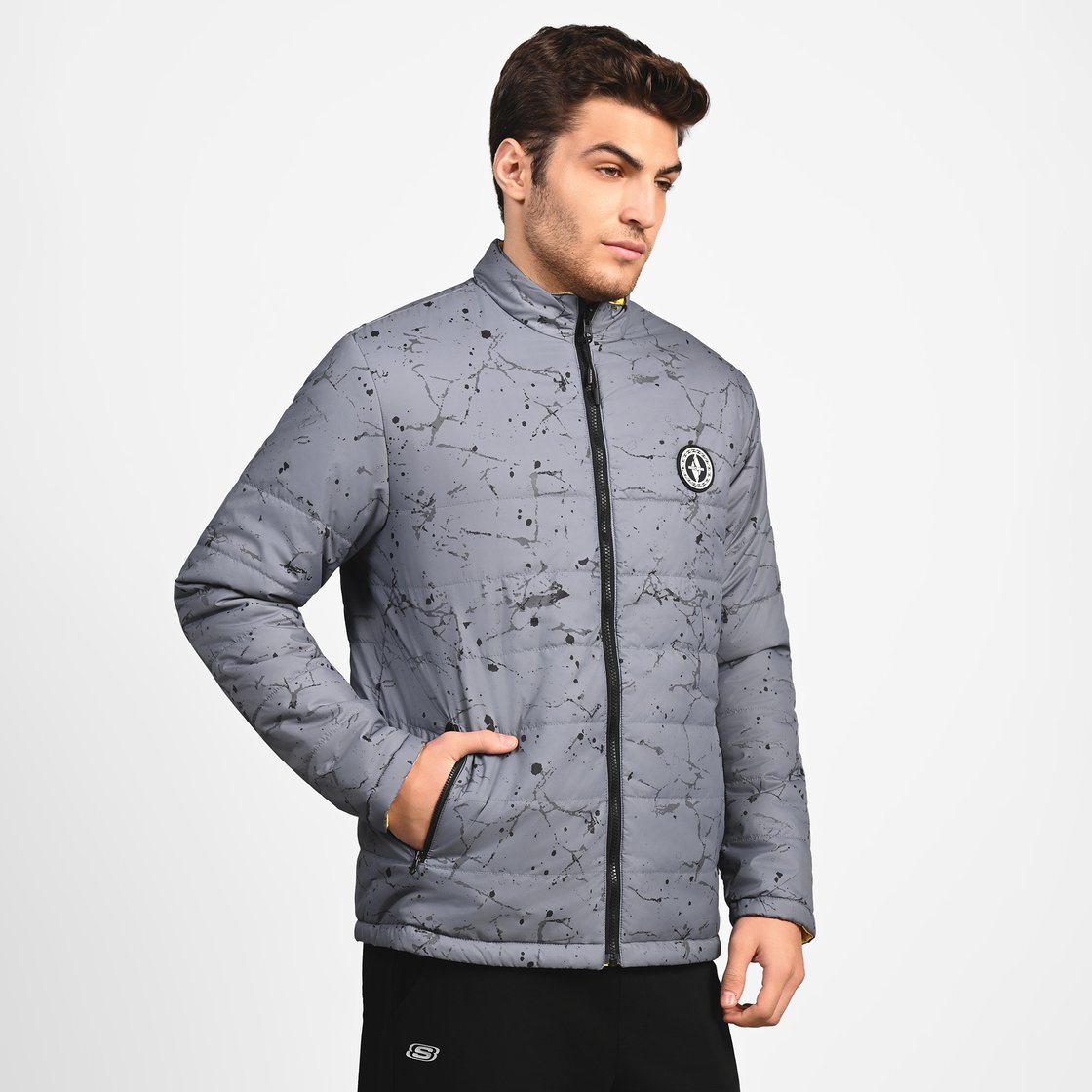 OASIS SPLATTER PUFFER, WHITE/CHARCOAL Apparel Top View