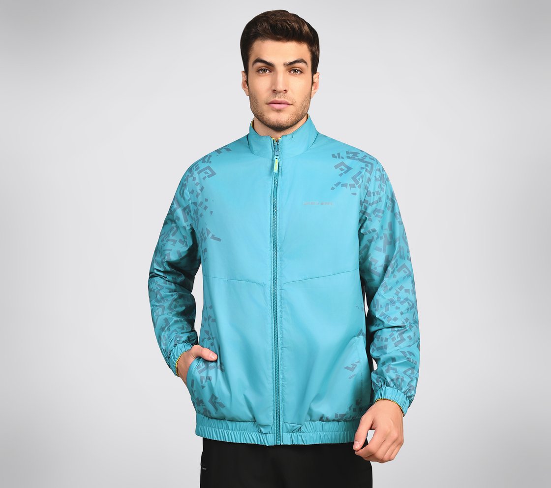 SL ASYMM SLEEVE JACKET, LAVENDER/TURQUOISE Apparel Lateral View