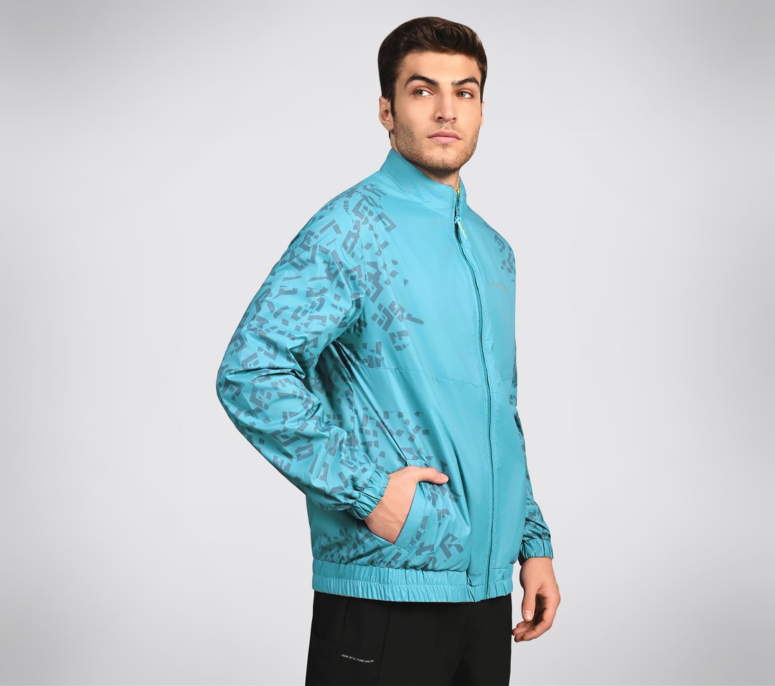 SL ASYMM SLEEVE JACKET, LAVENDER/TURQUOISE Apparel Top View