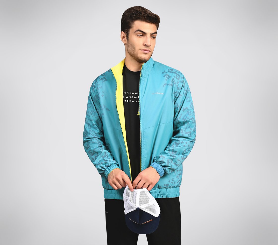 SL ASYMM SLEEVE JACKET, LAVENDER/TURQUOISE Apparel Right View