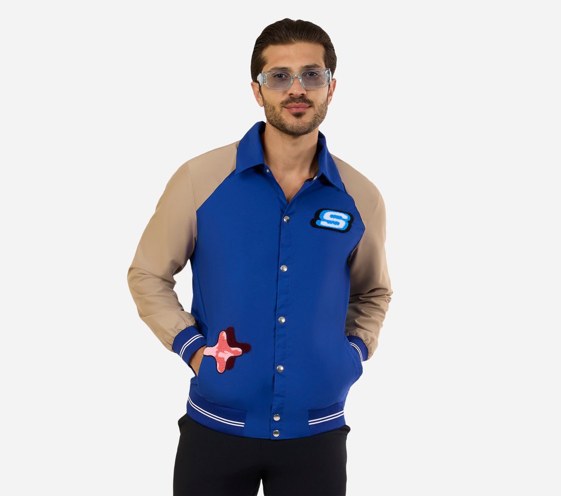 MENS VARSITY JACKET, ROYAL/ORANGE Apparel Lateral View
