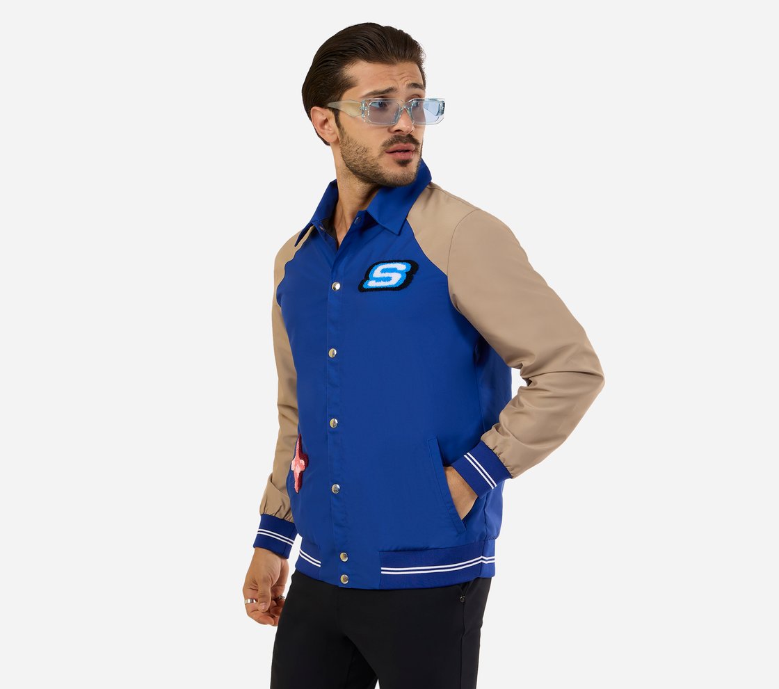 MENS VARSITY JACKET, ROYAL/ORANGE Apparel Top View