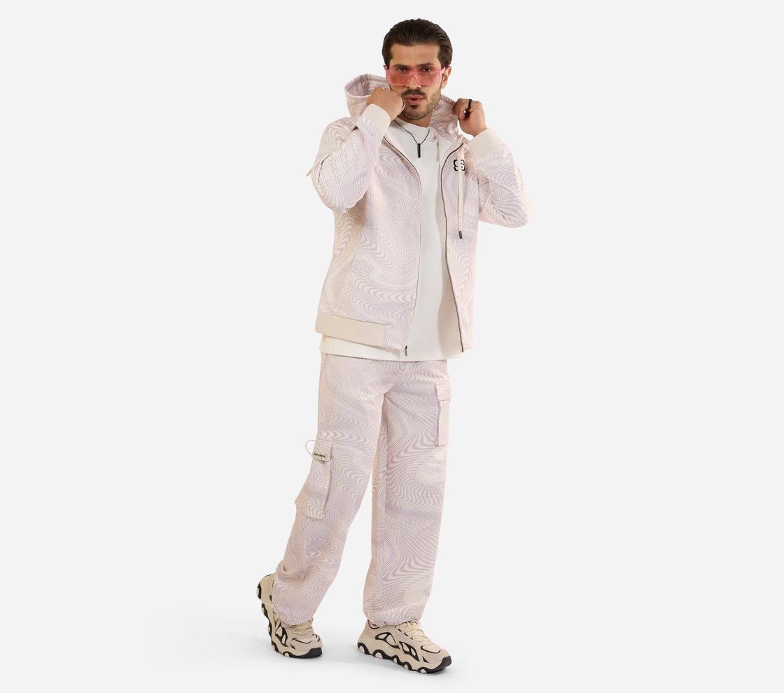 MENS PRINTED ENGINEERED JACKET, GUN METAL/PURPLE