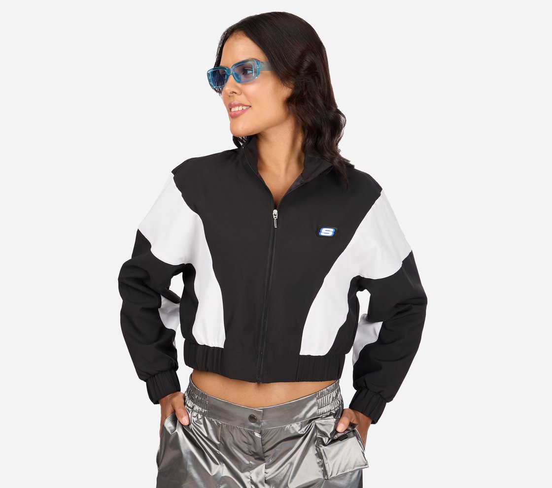 MULTI PANELLED BOMBER, BLACK-CREAM