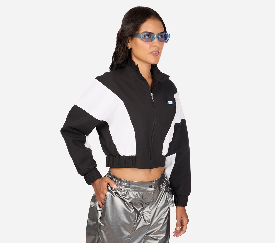 MULTI PANELLED BOMBER, BLACK-CREAM