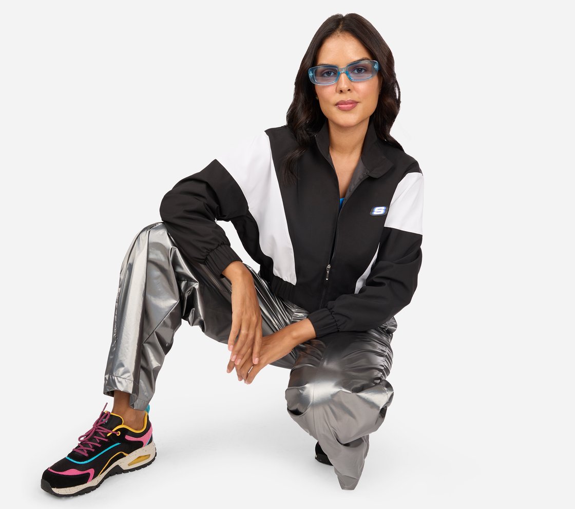 MULTI PANELLED BOMBER, BLACK-CREAM Apparel Right View