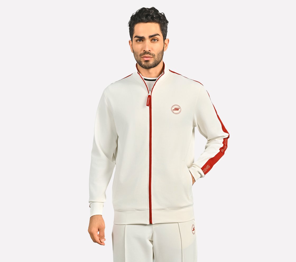 CRICKET TRACK TOP, WHITE Apparel Lateral View