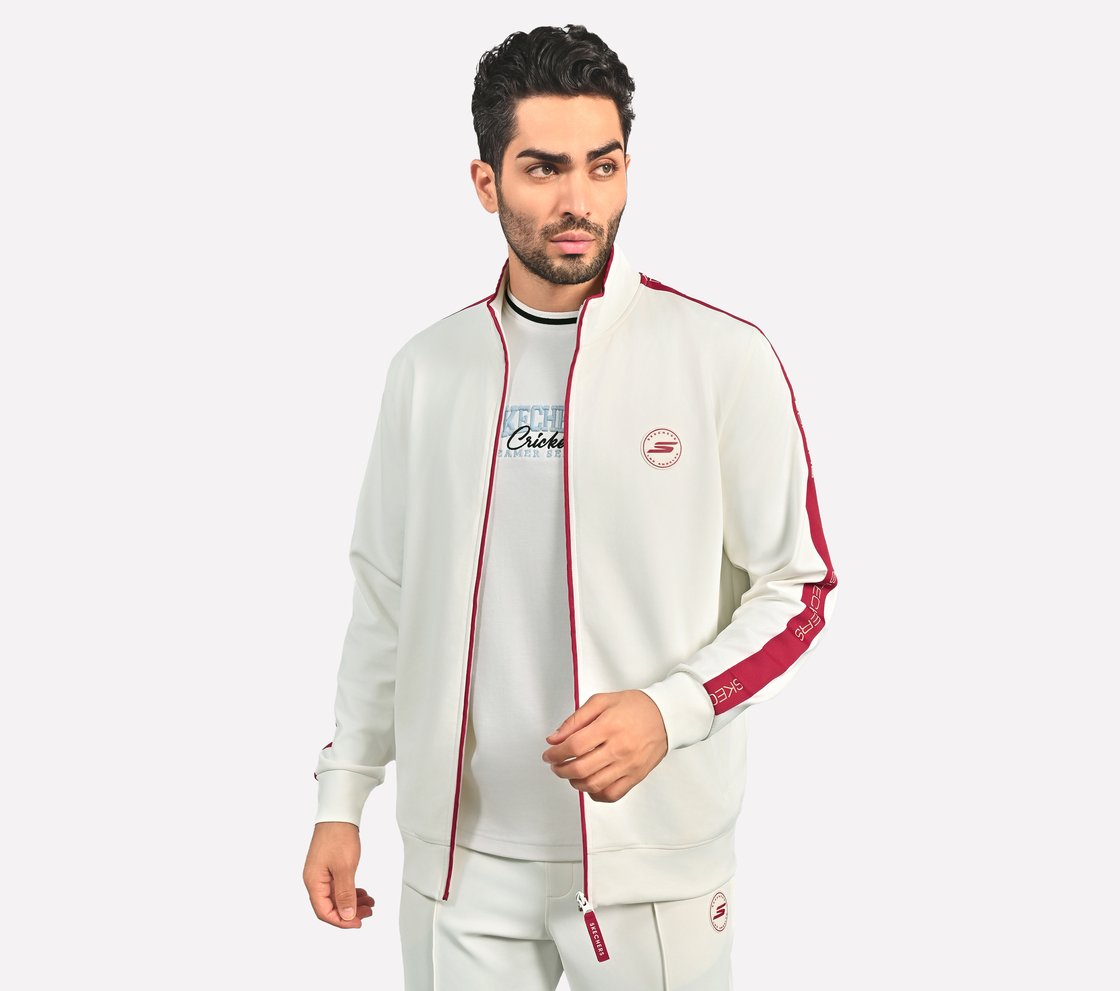 CRICKET TRACK TOP, WHITE Apparel Top View