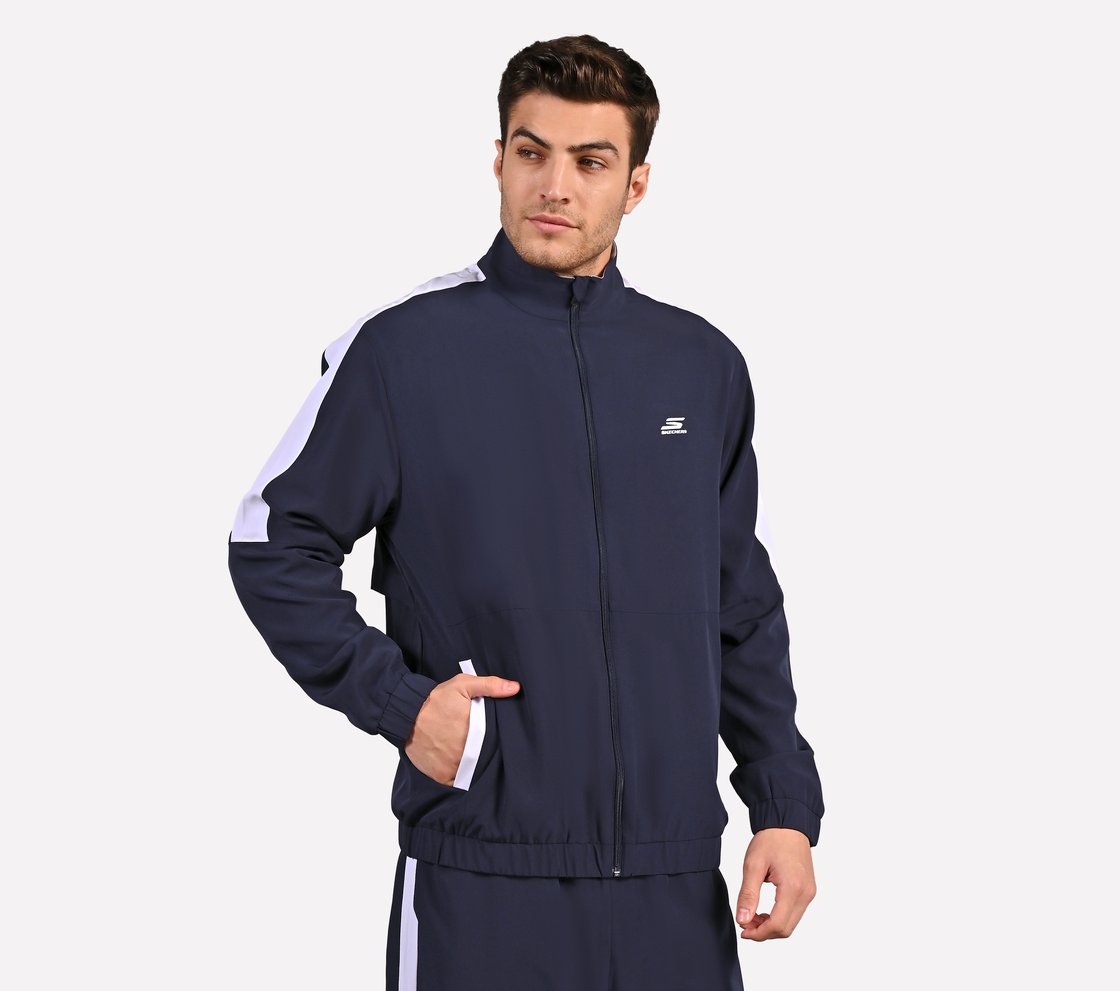 MENS COLORBLOCK TRACK JACKET, NAVY Apparel Bottom View