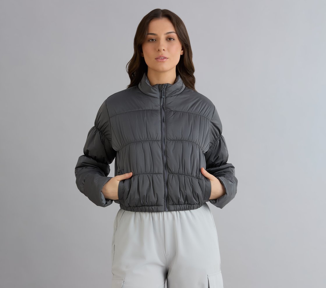 METTALIC PUFFER JACKET, CHARCOAL/LT. GRAY Apparel Lateral View