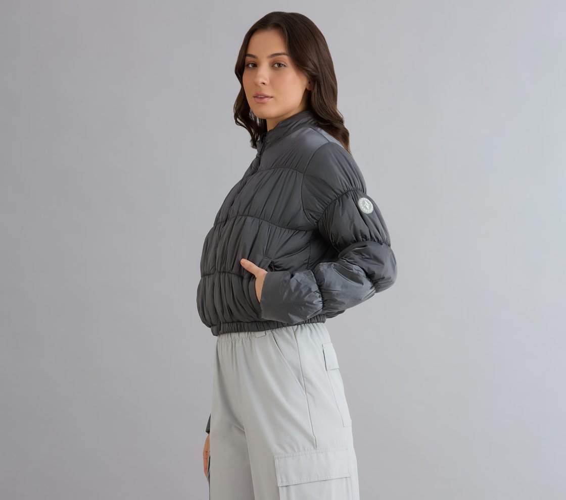 METTALIC PUFFER JACKET, CHARCOAL/LT. GRAY