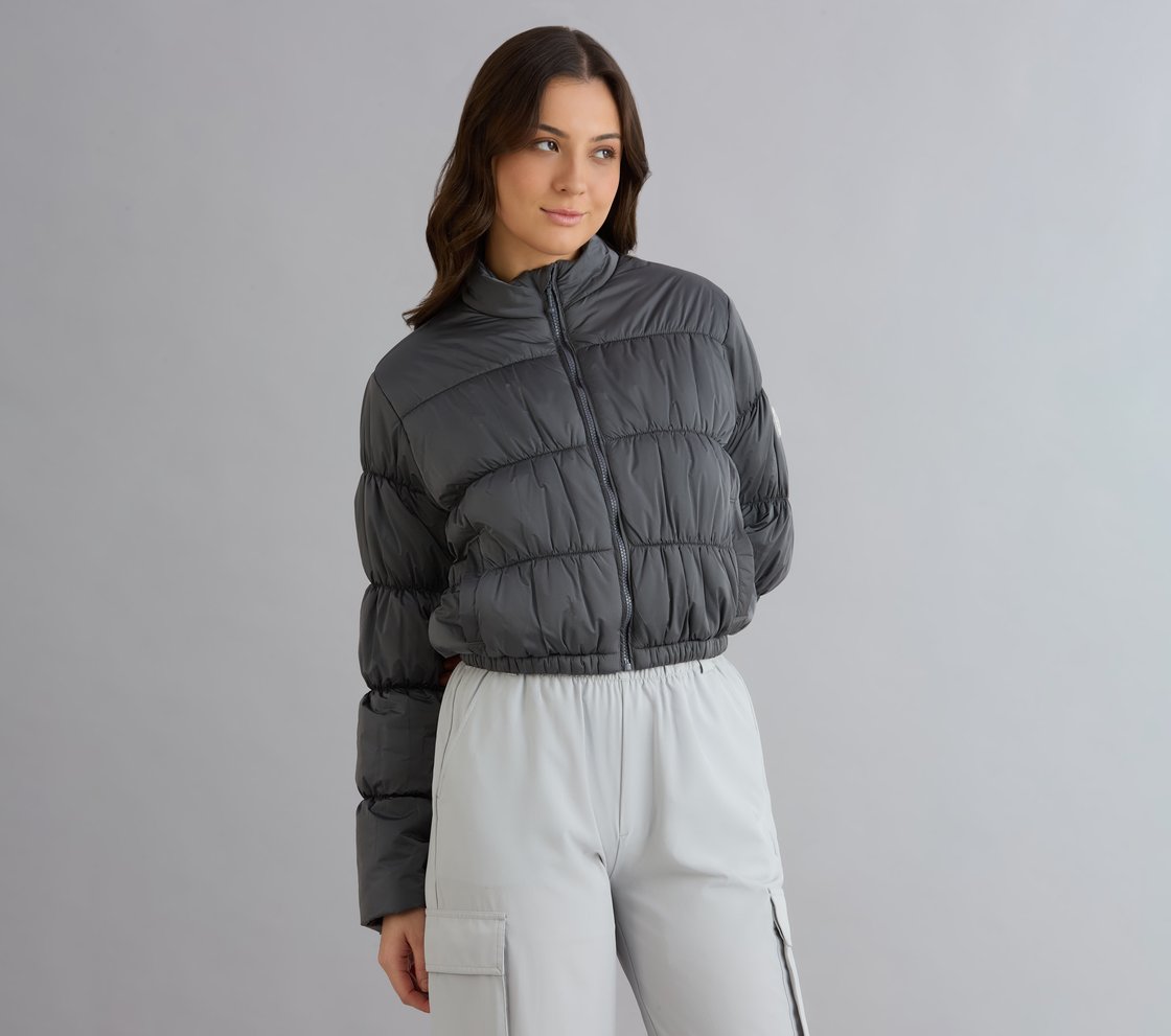 METTALIC PUFFER JACKET, CHARCOAL/LT. GRAY Apparel Bottom View