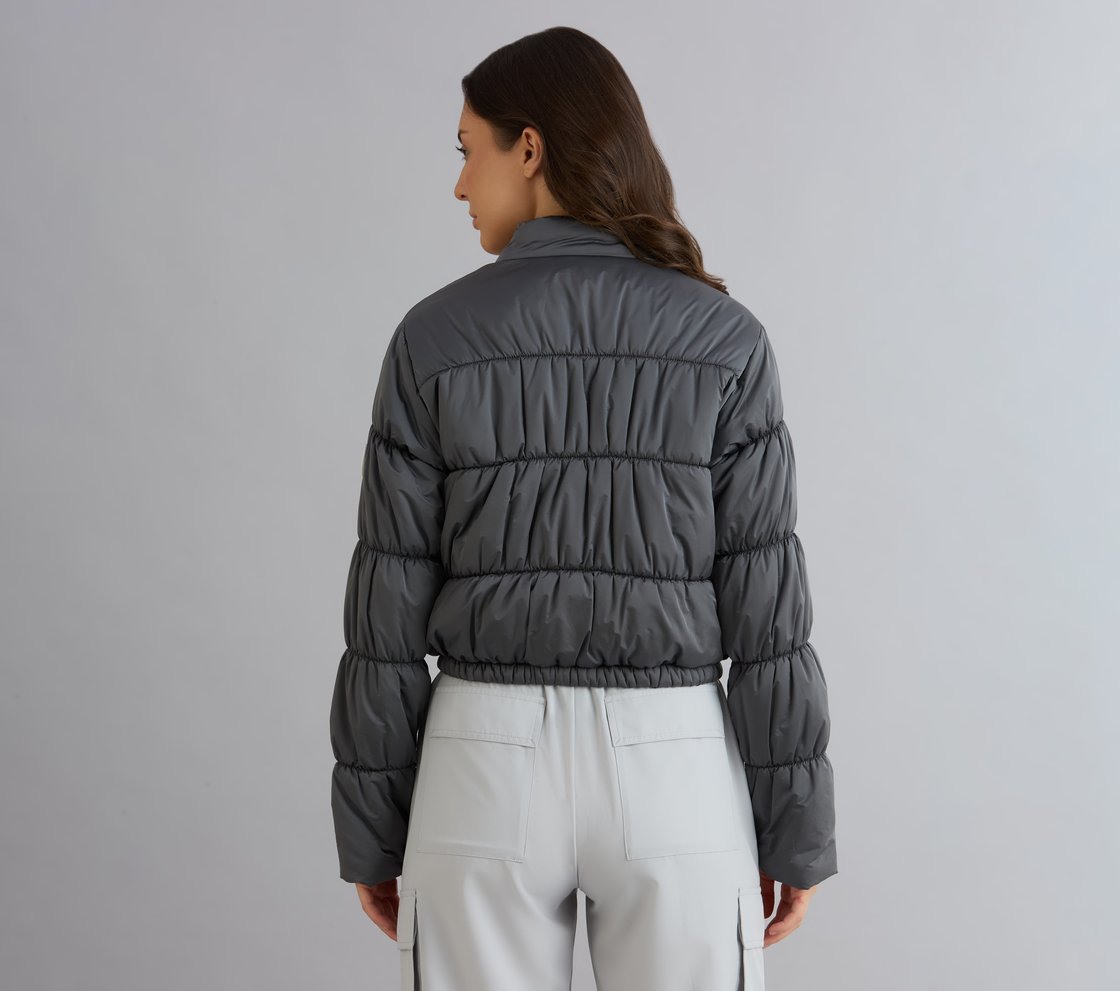 METTALIC PUFFER JACKET, CHARCOAL/LT. GRAY Apparel Left View