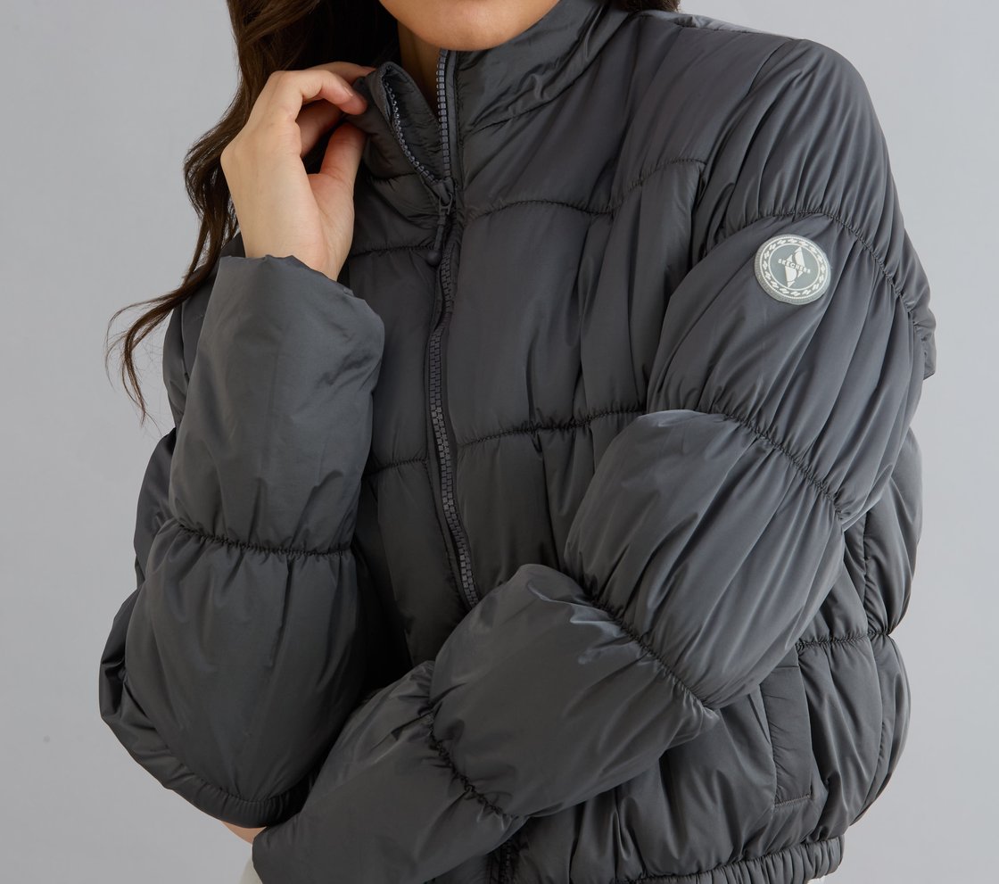 METTALIC PUFFER JACKET, CHARCOAL/LT. GRAY