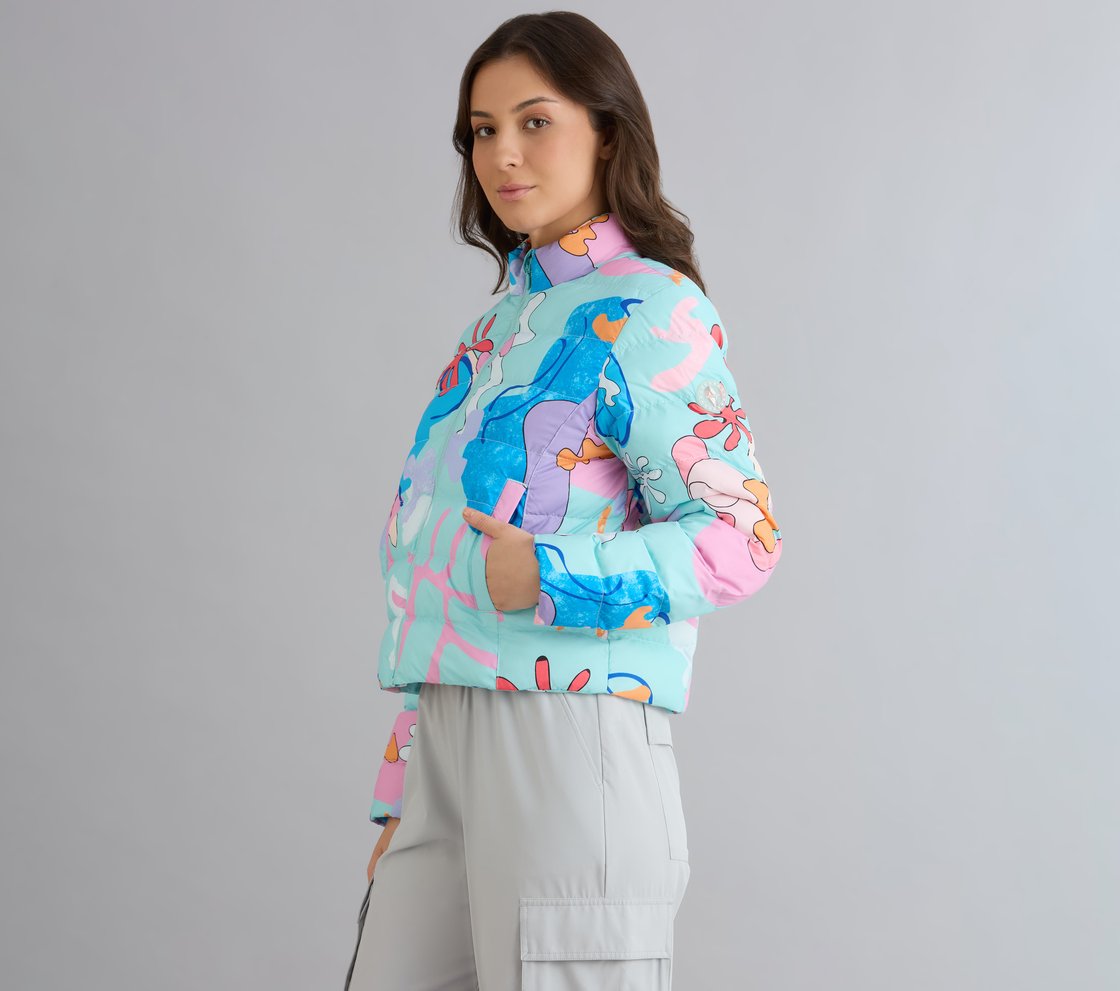 DOODLE PUFFER JACKET, H.PINK/ORANGE Apparel Top View